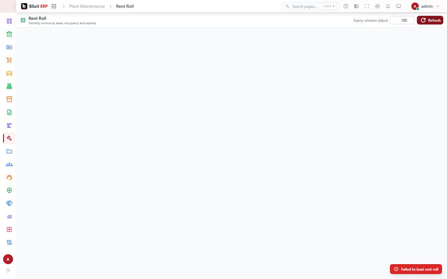 Screenshot of the Rent Roll page