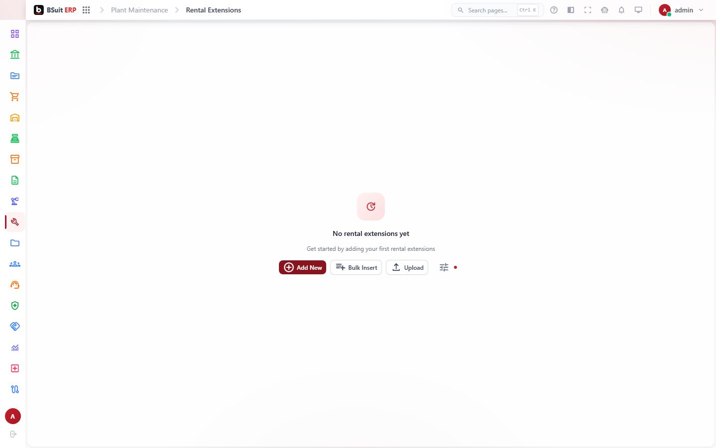 Screenshot of the Rental Extensions page