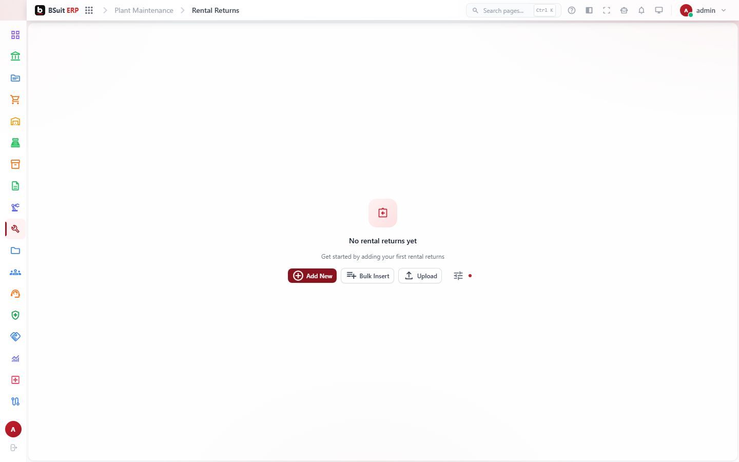 Screenshot of the Rental Returns page
