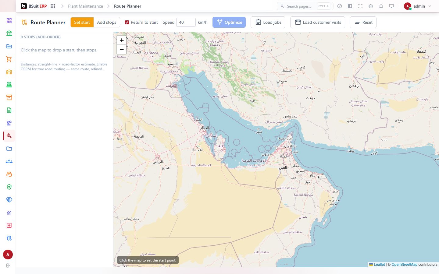Screenshot of the Route Planner page