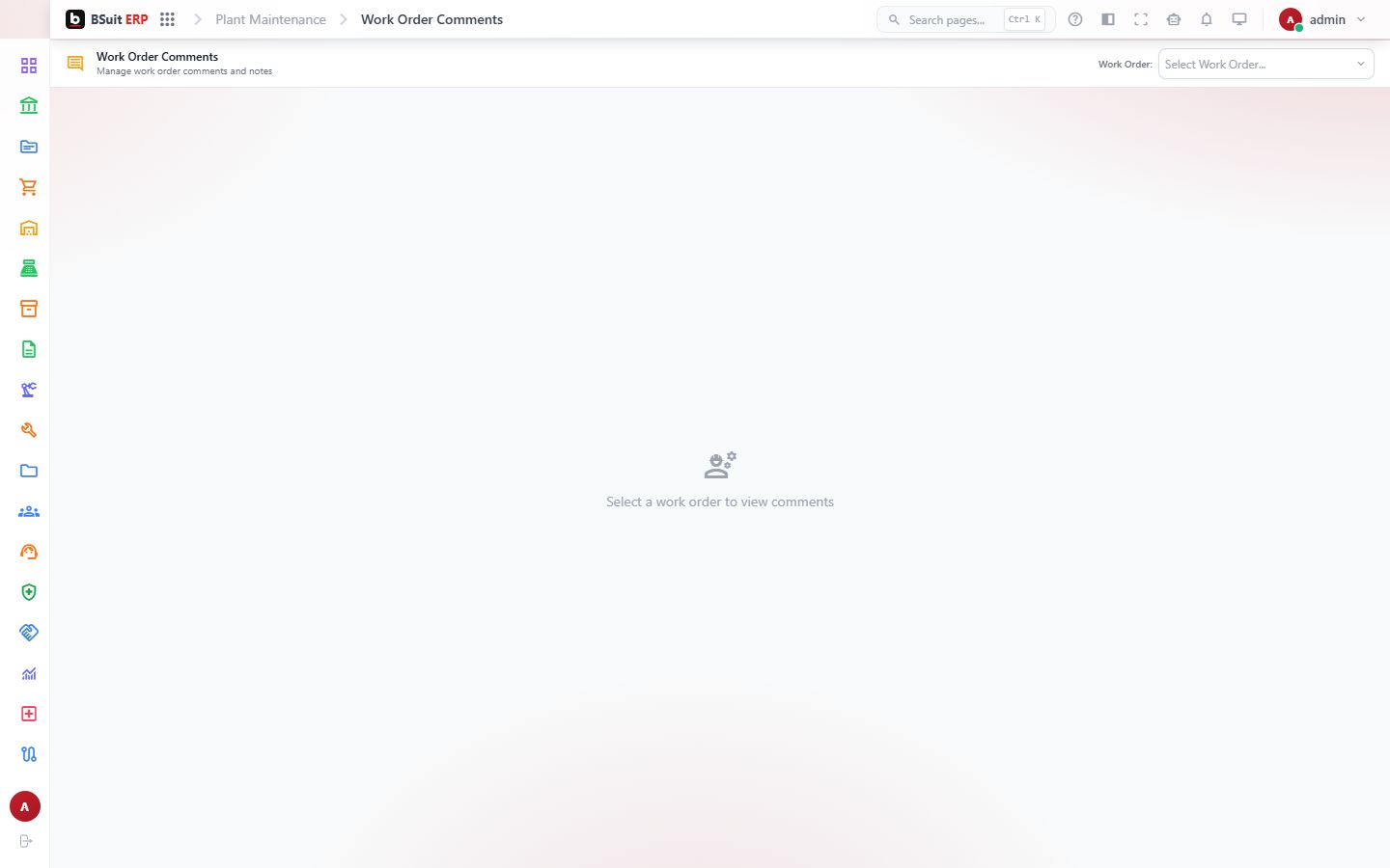 Screenshot of the Work Order Comments page