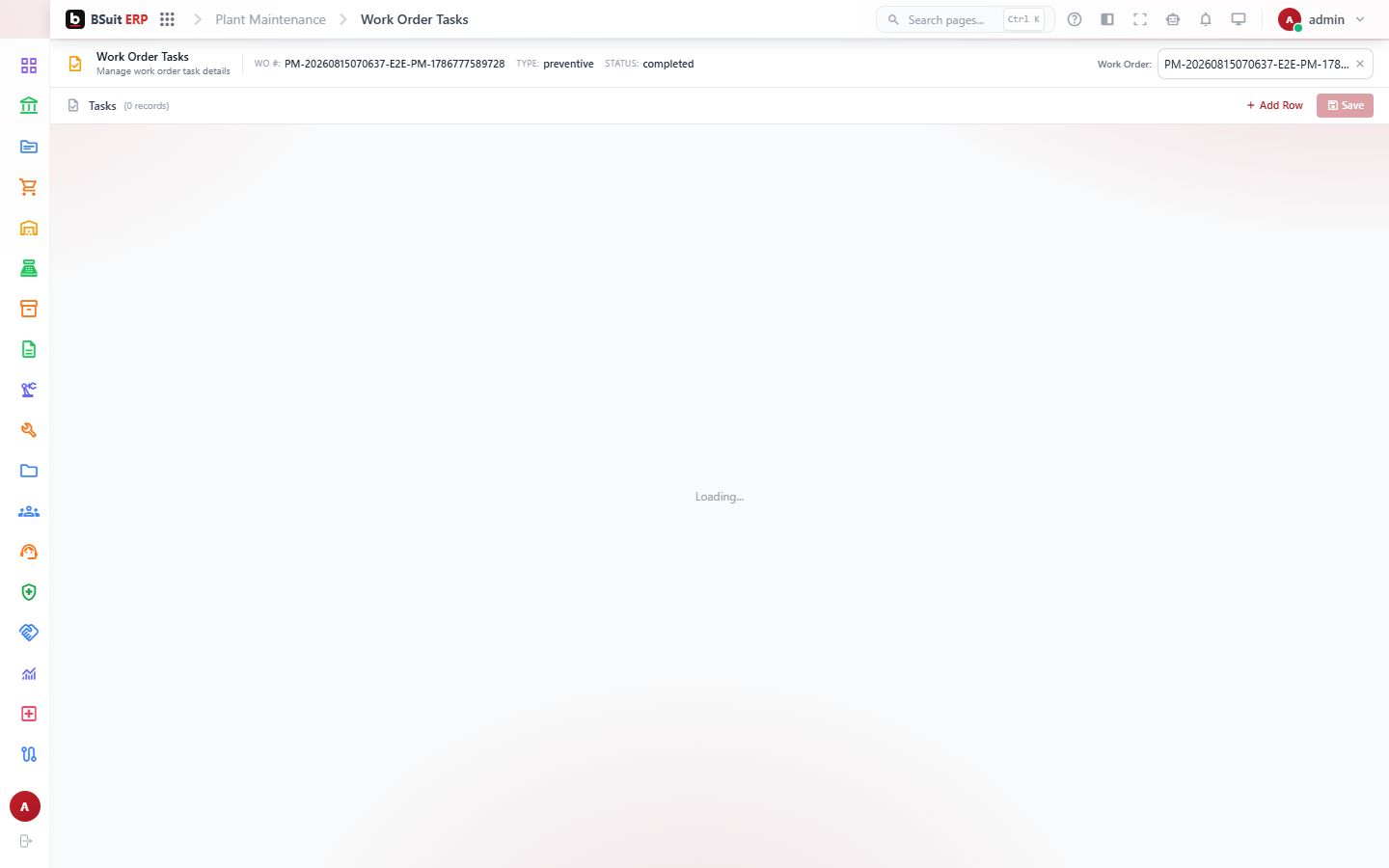 Screenshot of the Work Order Tasks page