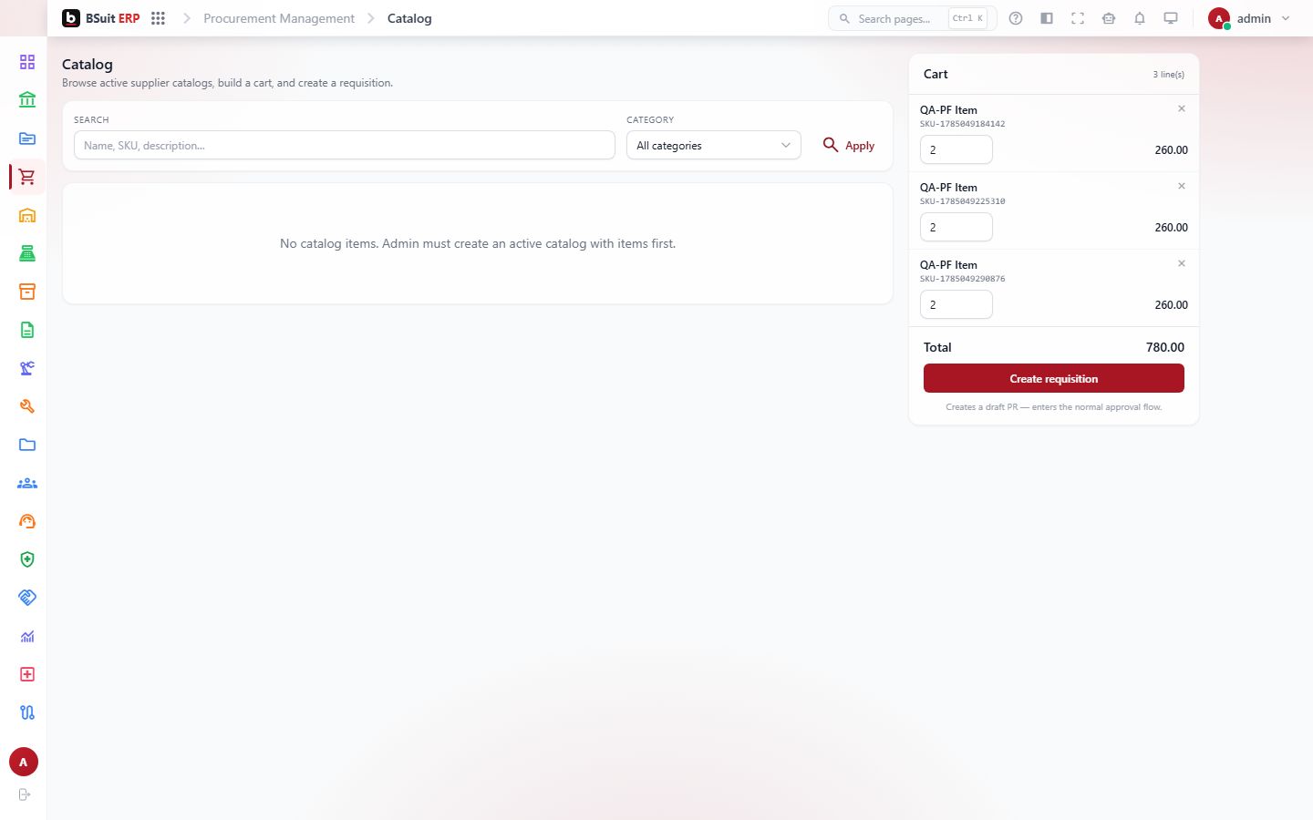 Screenshot of the Catalog page