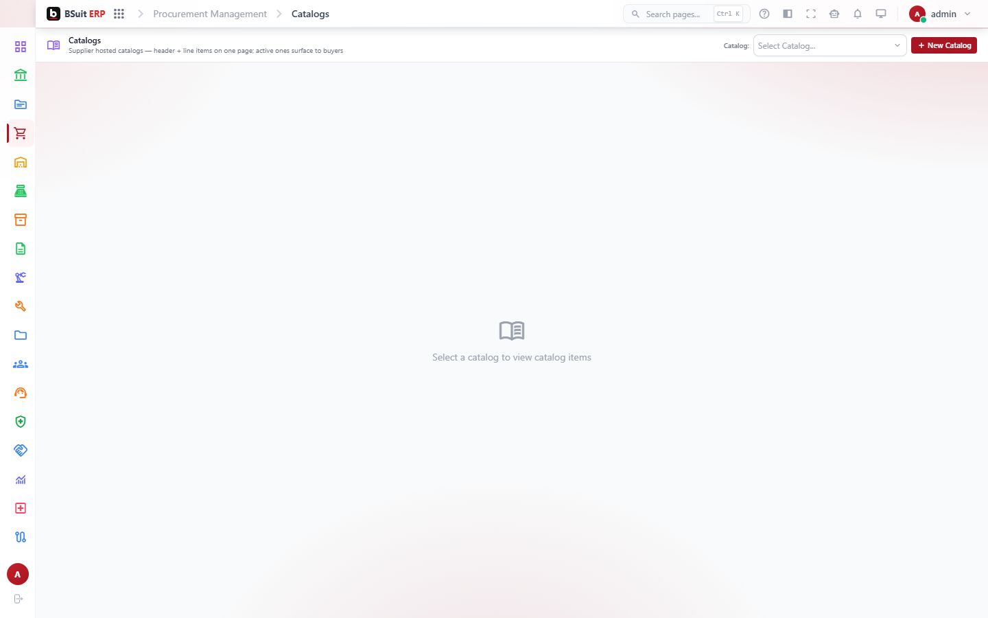 Screenshot of the Catalogs page