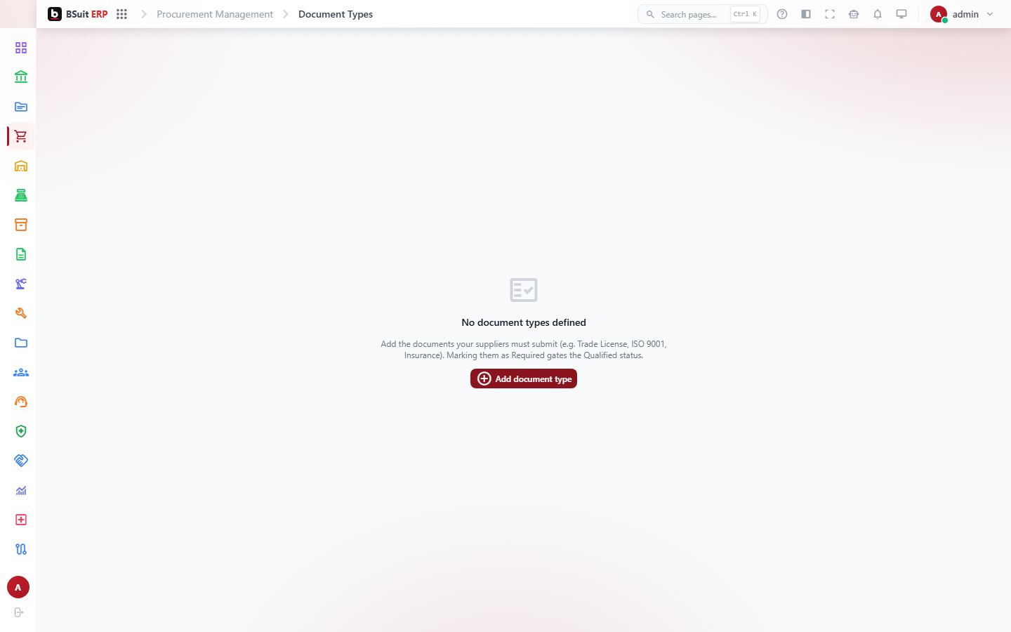 Screenshot of the Document Types page