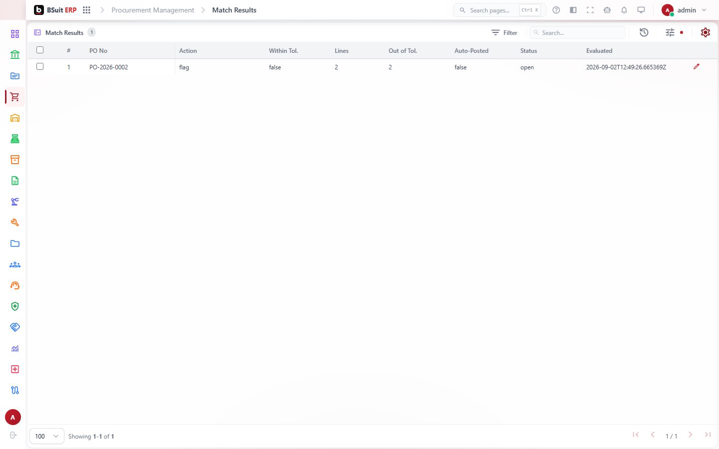 Screenshot of the Match Results page
