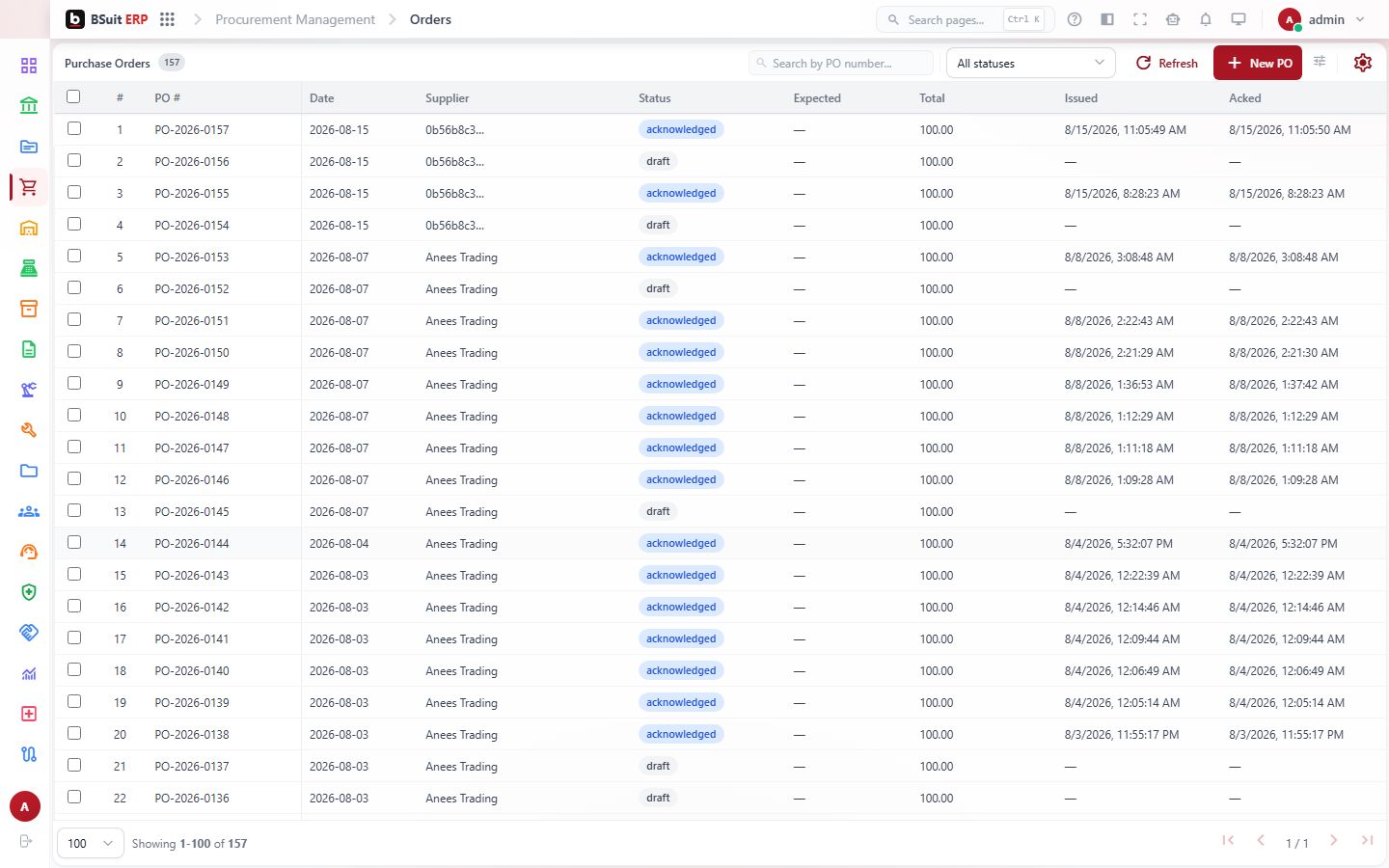 Screenshot of the Orders page