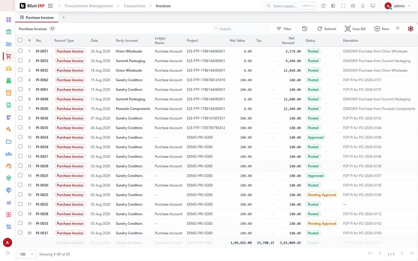 Screenshot of the Purchase Invoice page