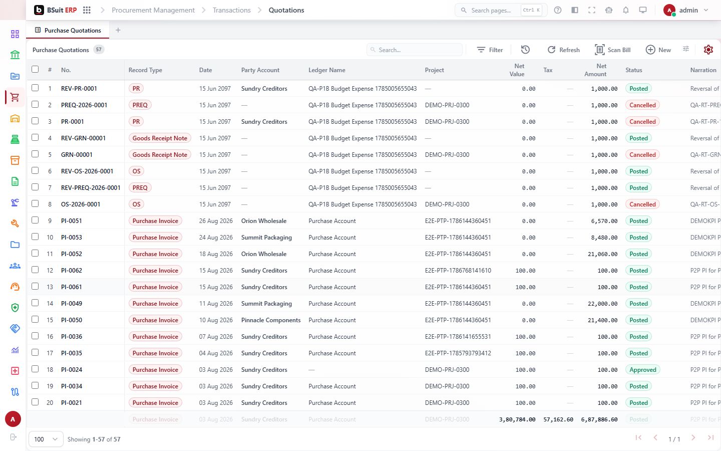 Screenshot of the Purchase Quotation page
