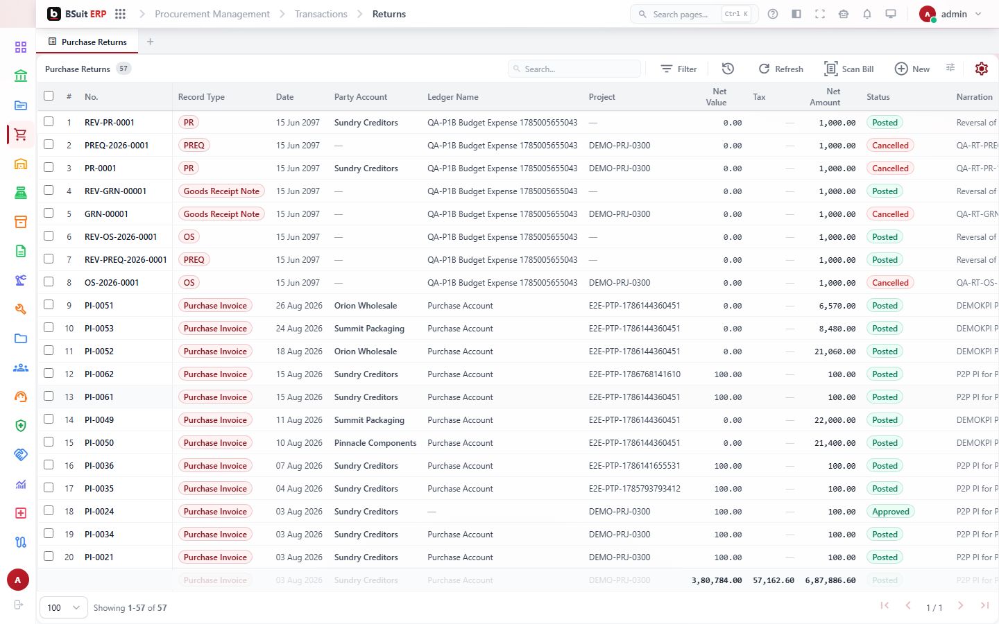 Screenshot of the Purchase Return page