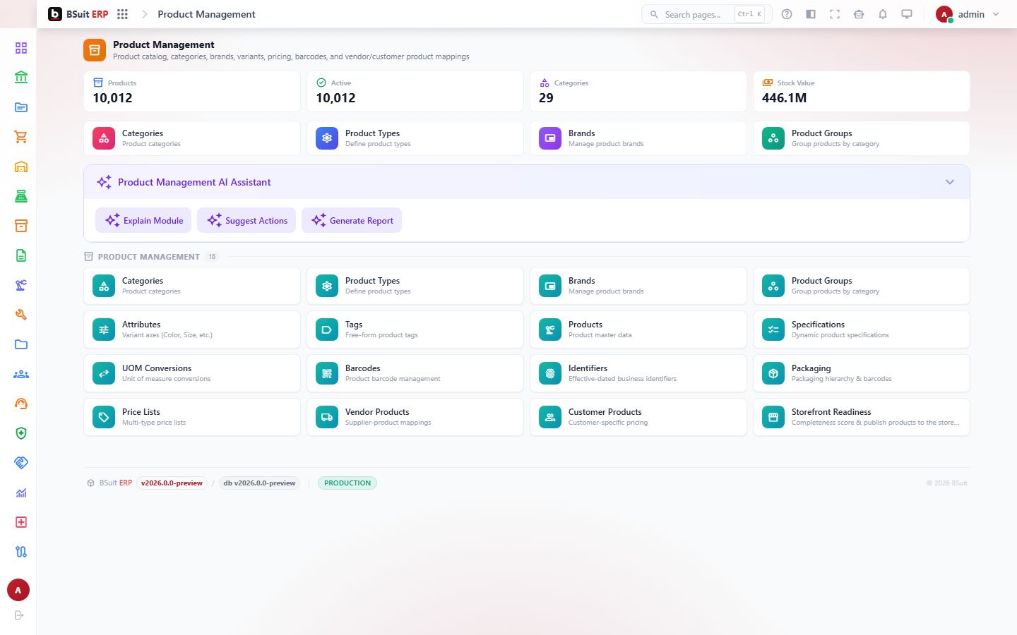 Screenshot of the Product Management page