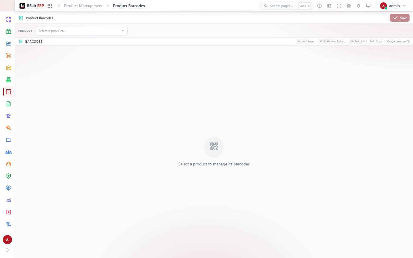 Screenshot of the Product Barcodes page