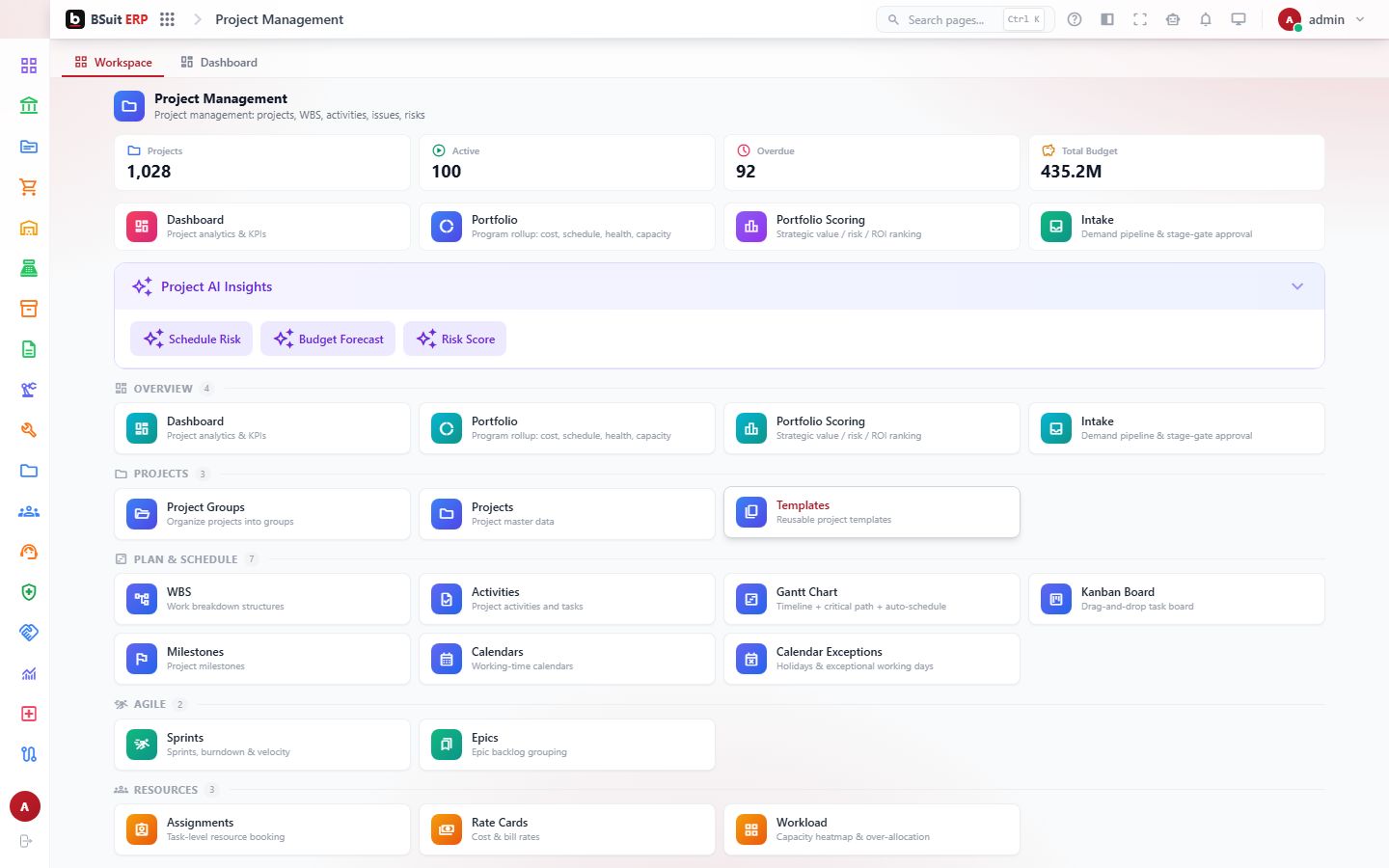 Screenshot of the Project Management page