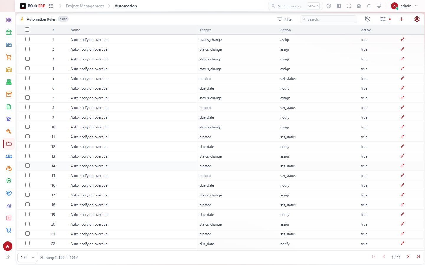 Screenshot of the Automation page