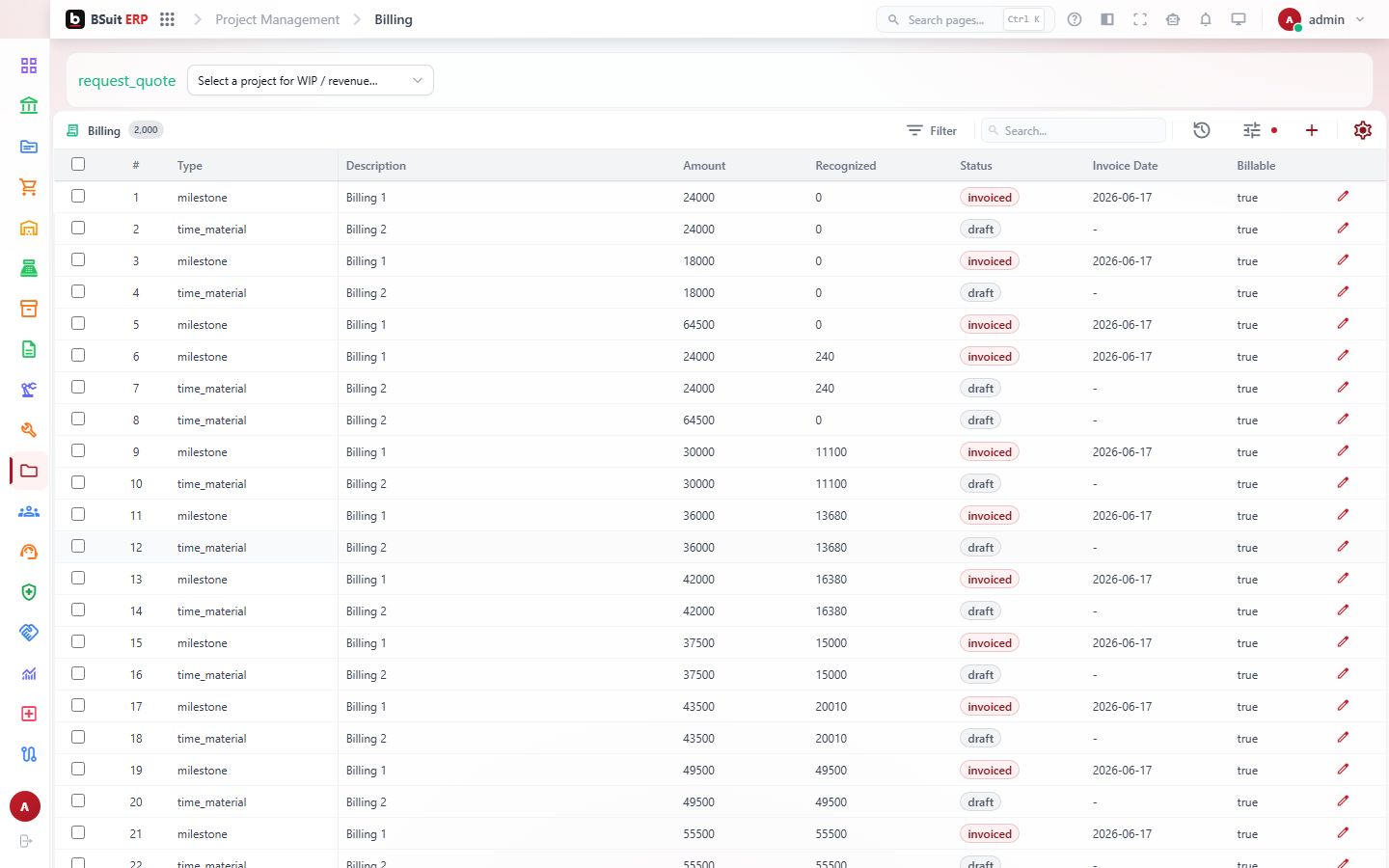 Screenshot of the Billing page
