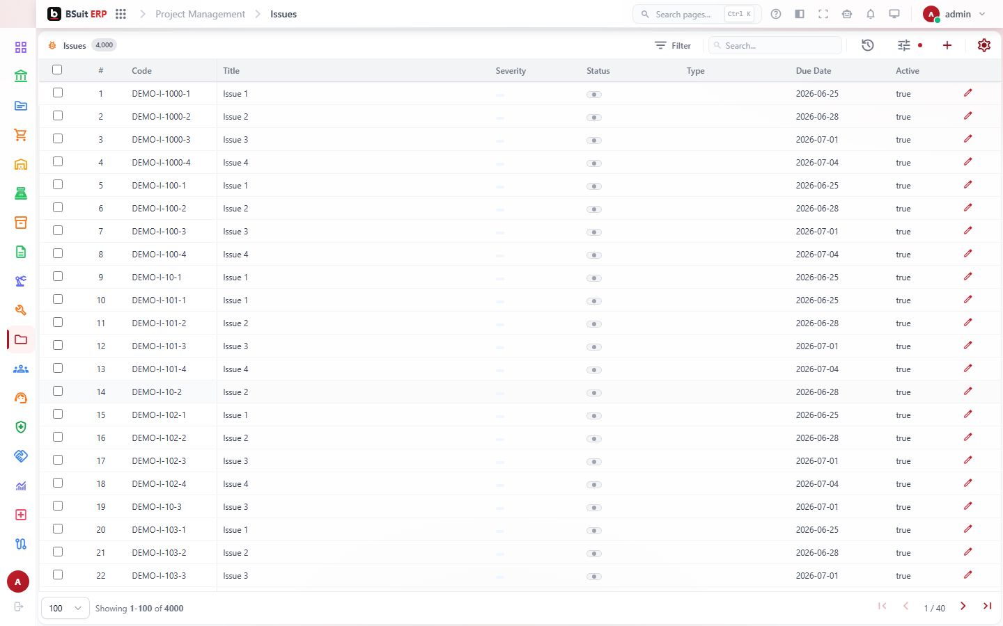 Screenshot of the Issues page