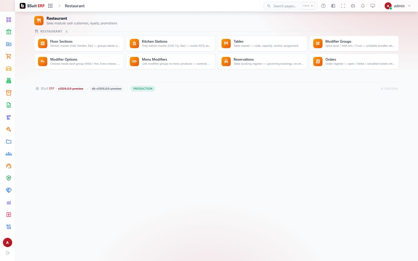 Screenshot of the Restaurant page
