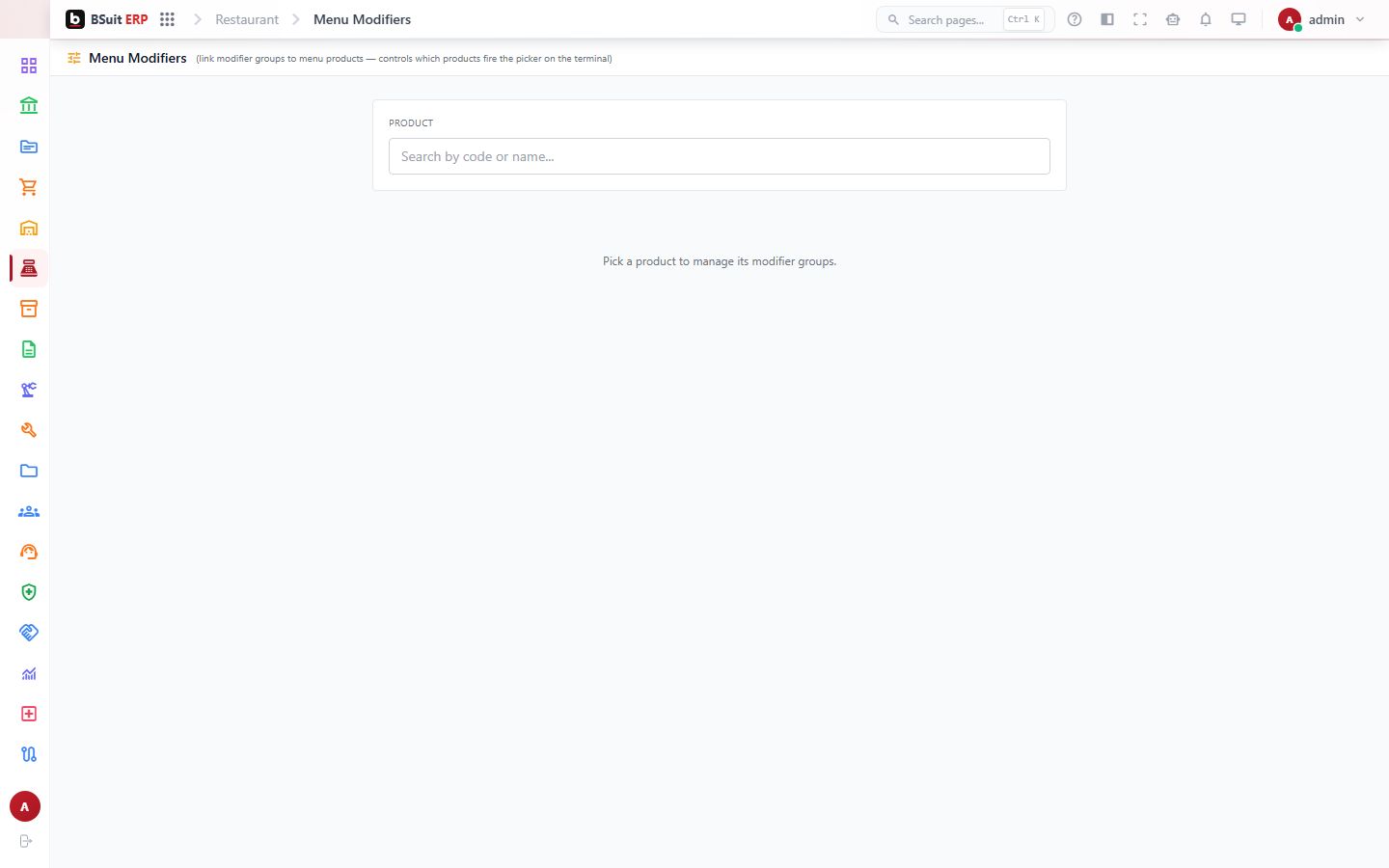 Screenshot of the Menu Modifiers page
