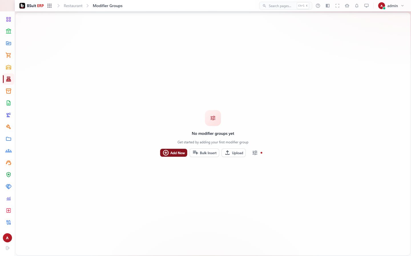 Screenshot of the Modifier Groups page