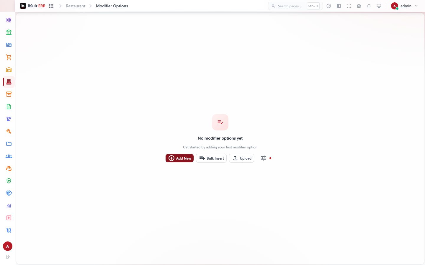 Screenshot of the Modifier Options page