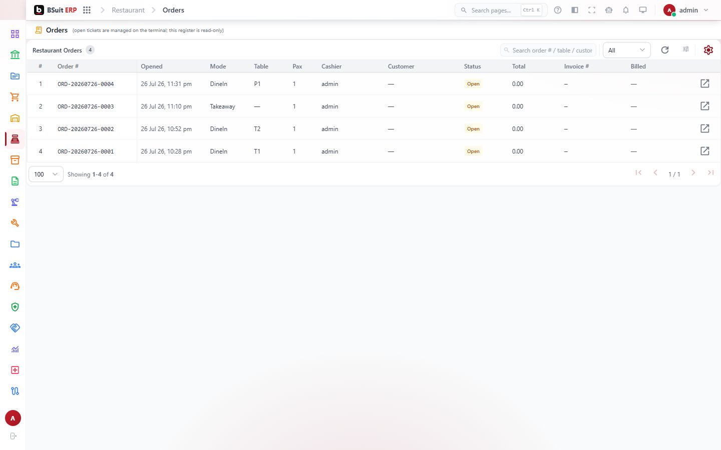 Screenshot of the Orders page