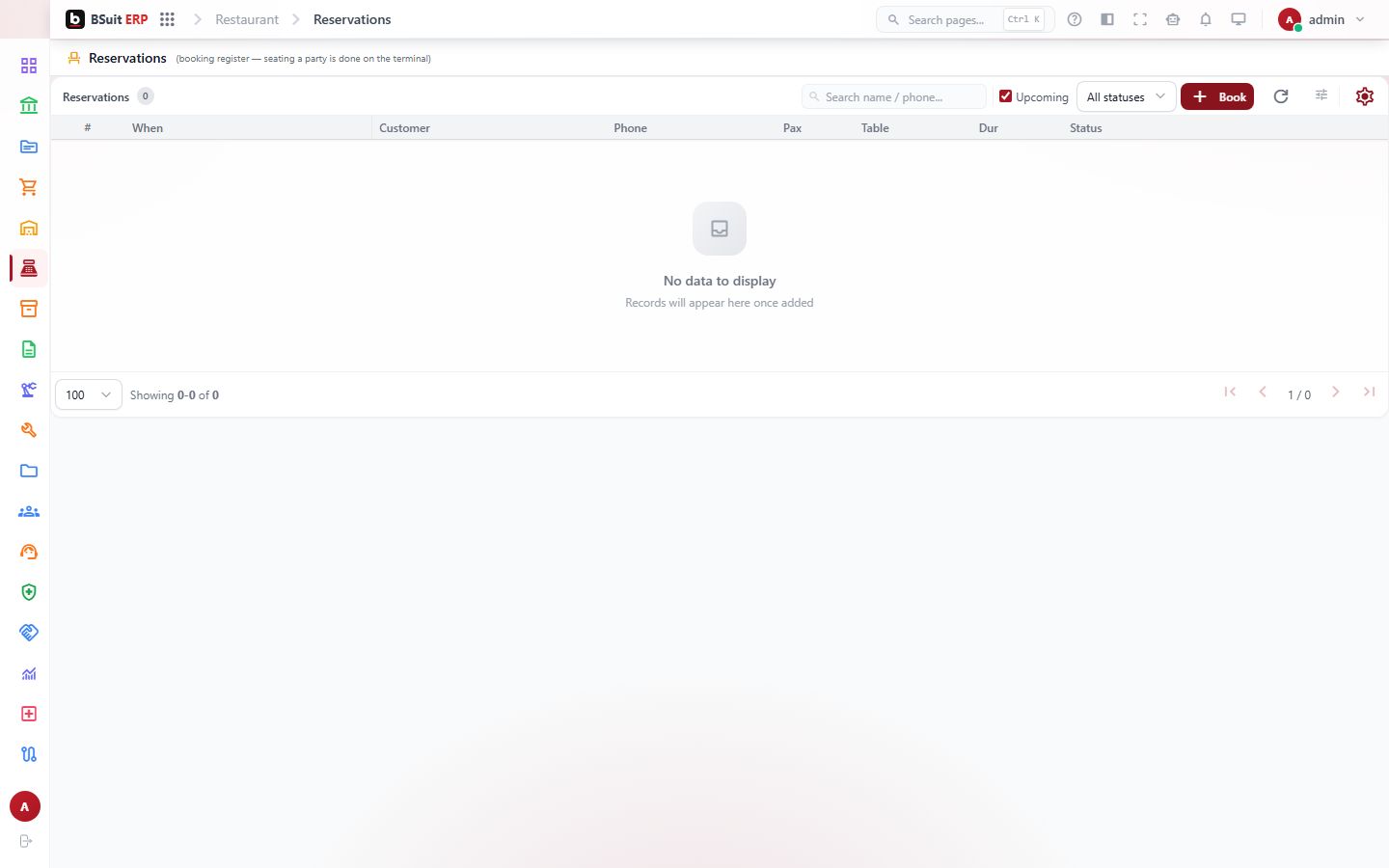 Screenshot of the Reservations page