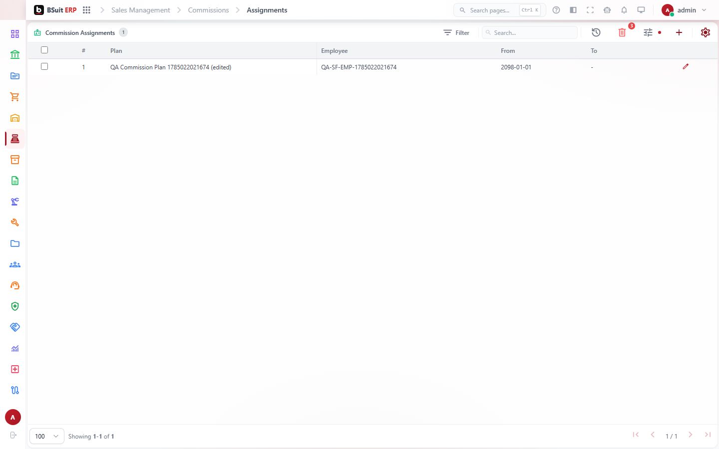 Screenshot of the Assignments page