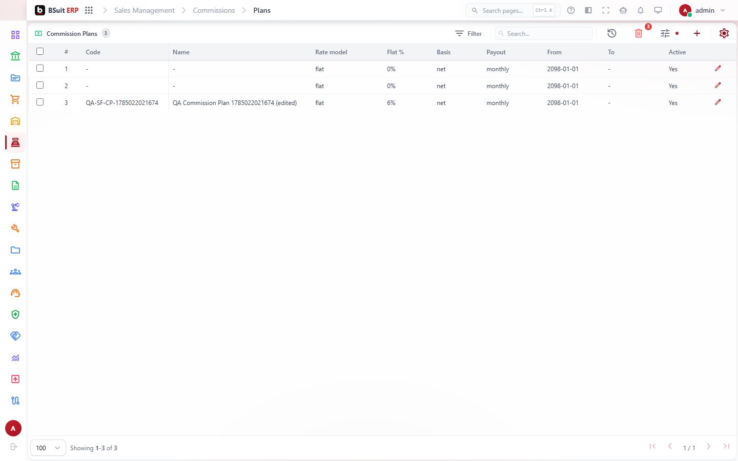 Screenshot of the Plans page