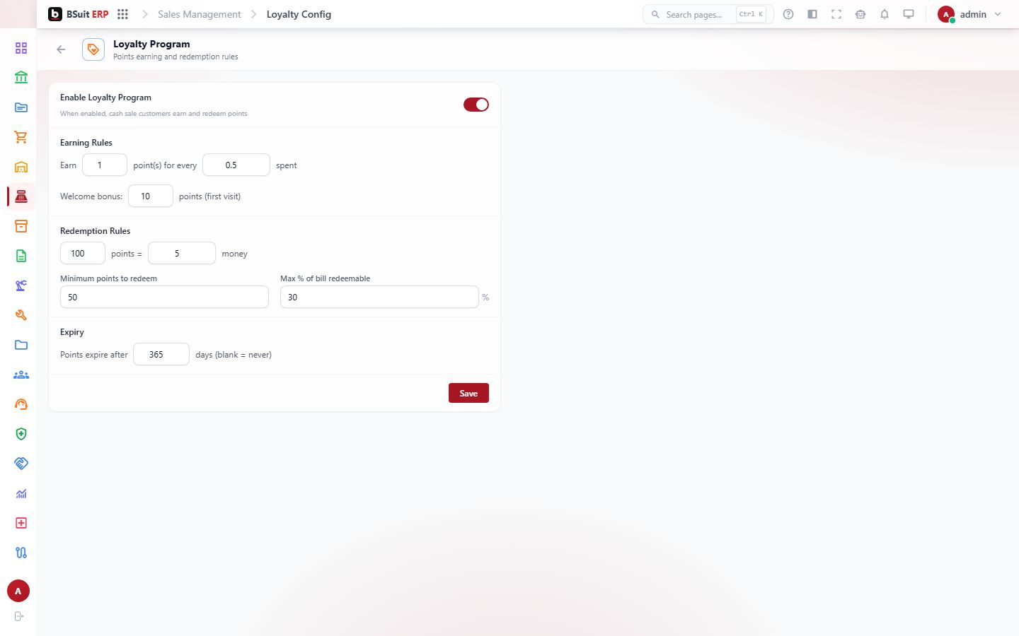 Screenshot of the Loyalty Program page