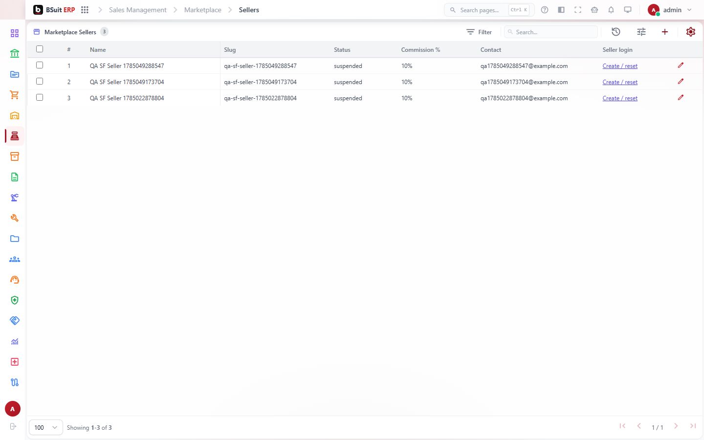 Screenshot of the Sellers page