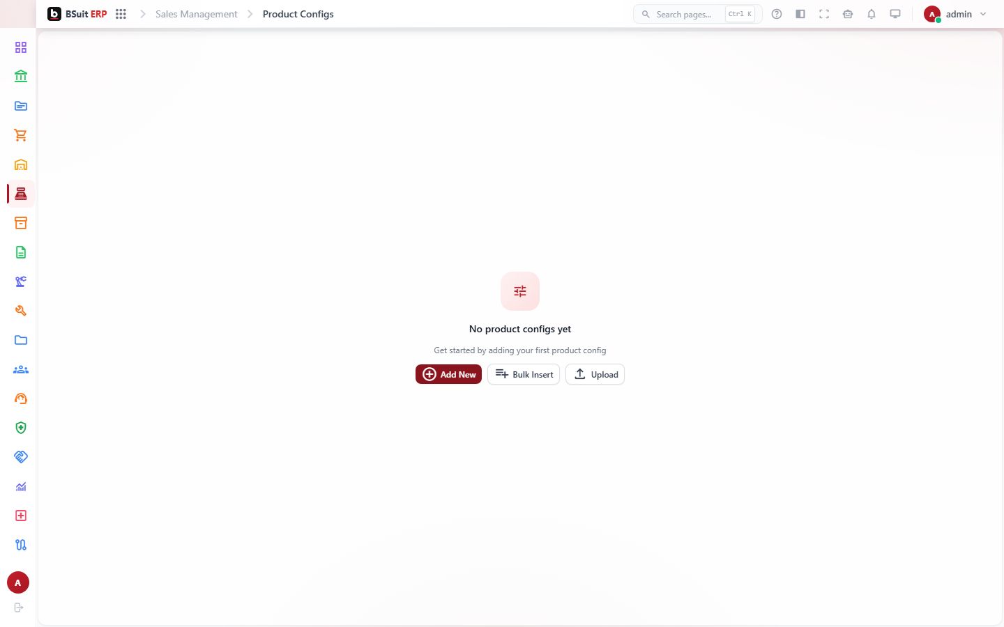 Screenshot of the Product Configs page