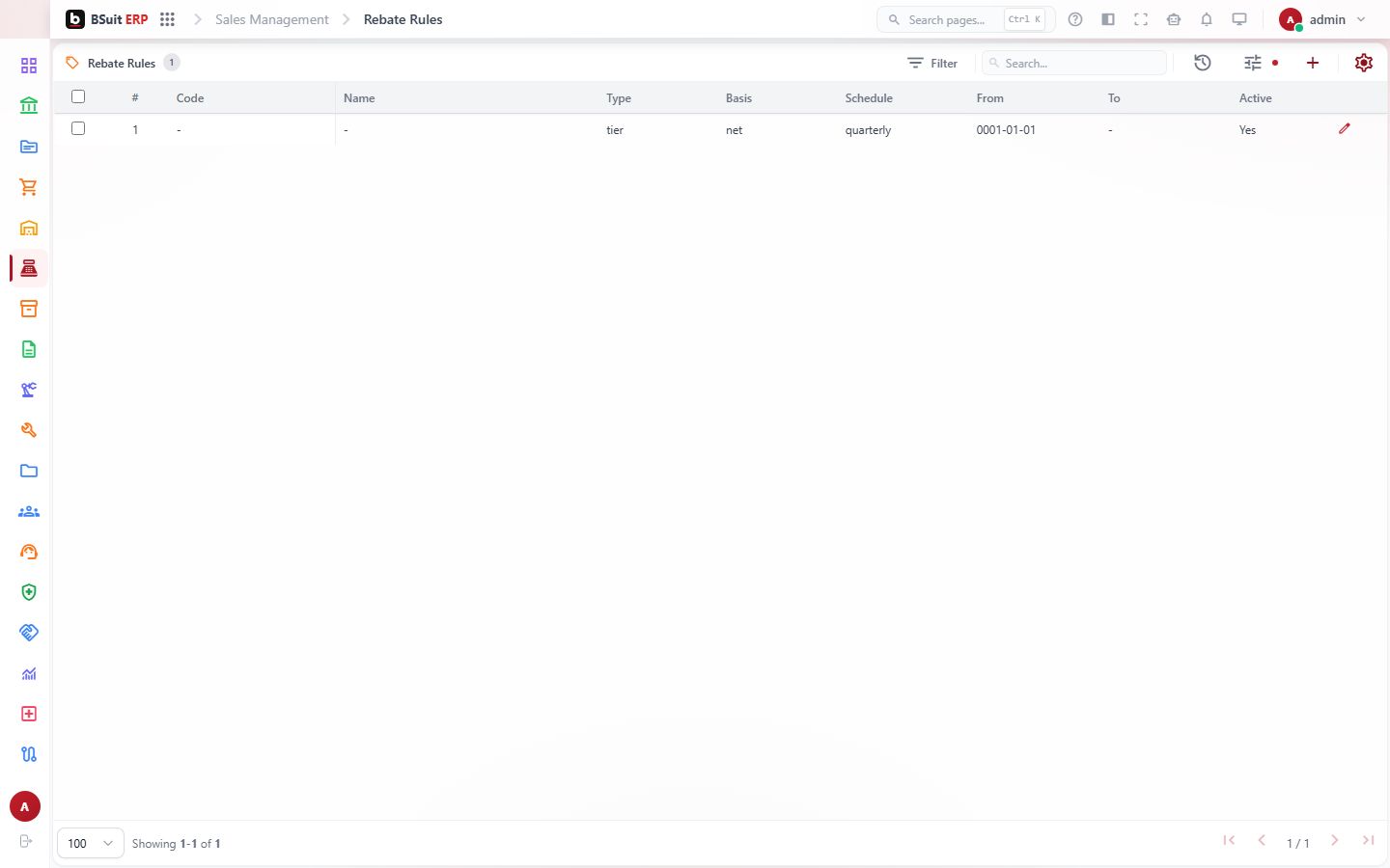 Screenshot of the Rebate Rules page