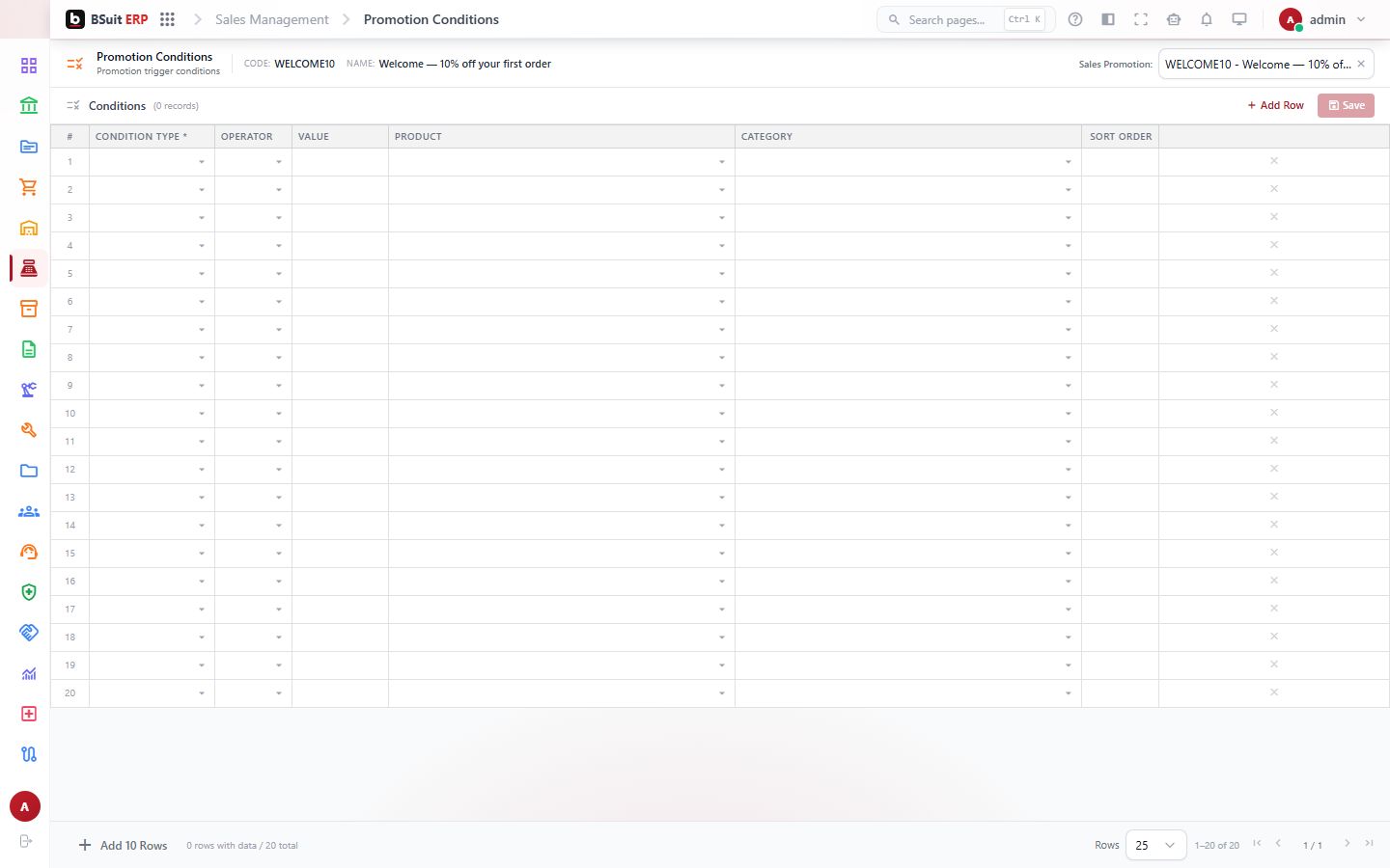 Screenshot of the Sales Promotion Conditions page