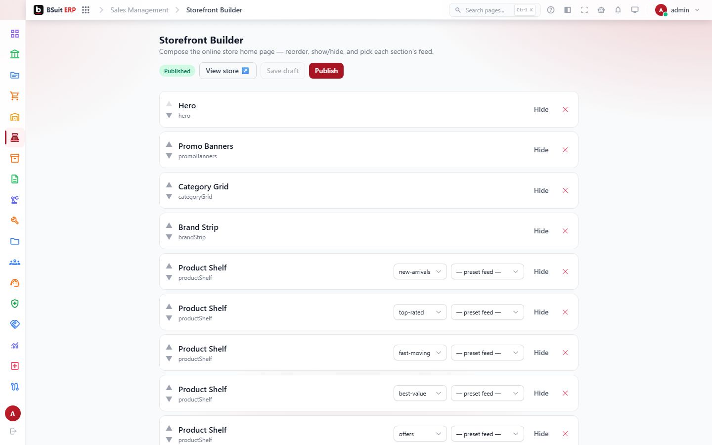 Screenshot of the Storefront Builder page