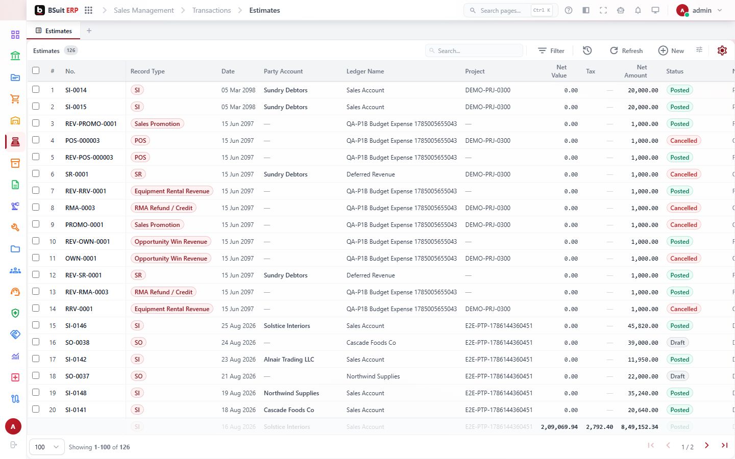Screenshot of the Estimate page
