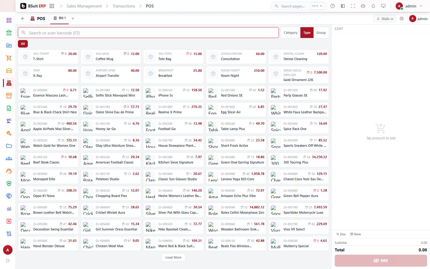 Screenshot of the Pos page