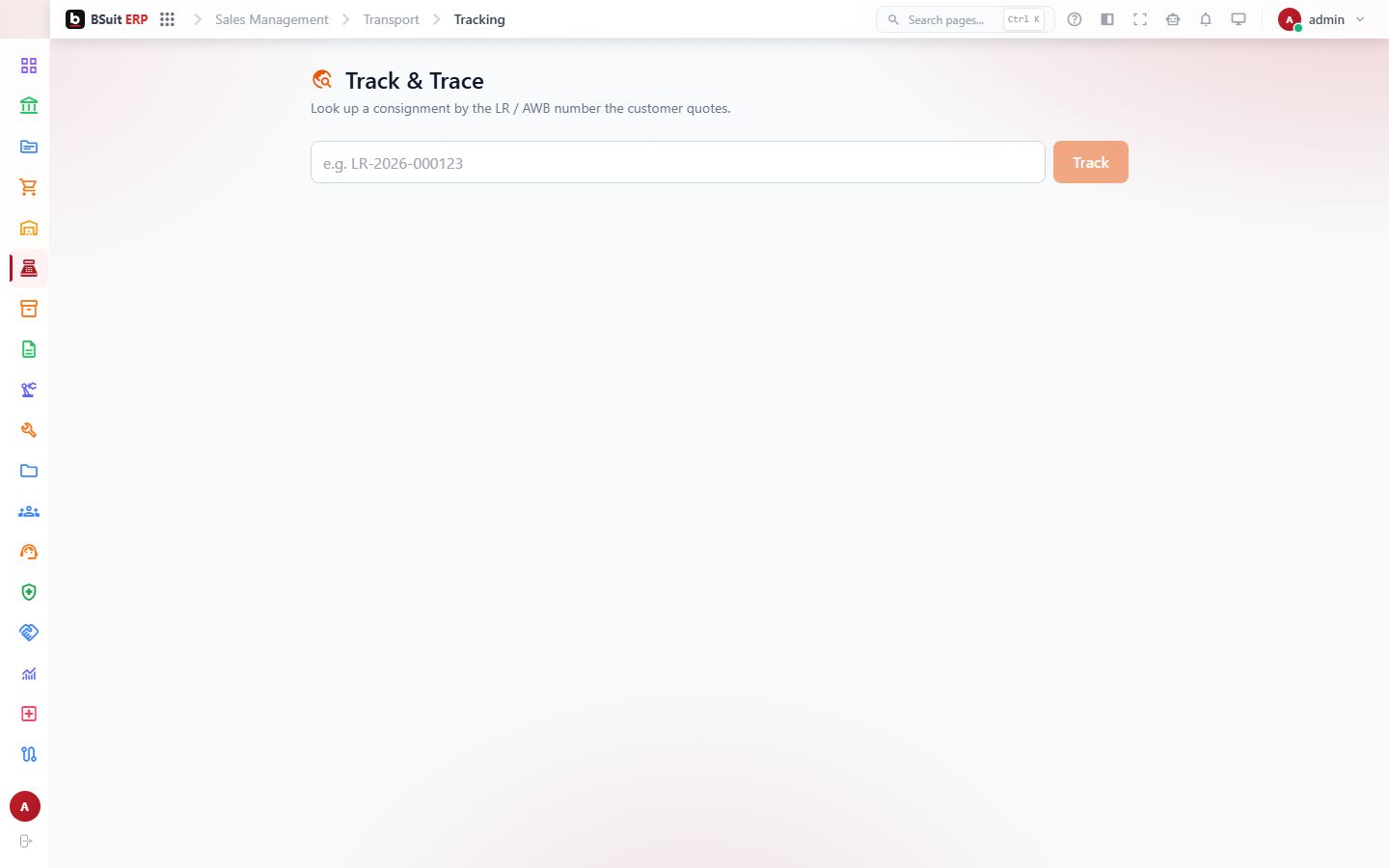 Screenshot of the Tracking page