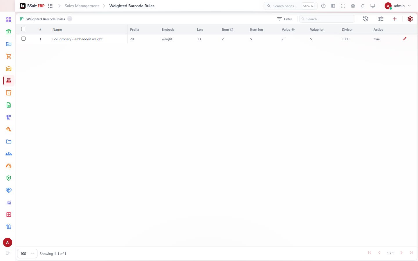 Screenshot of the Weighted Barcode Rules page