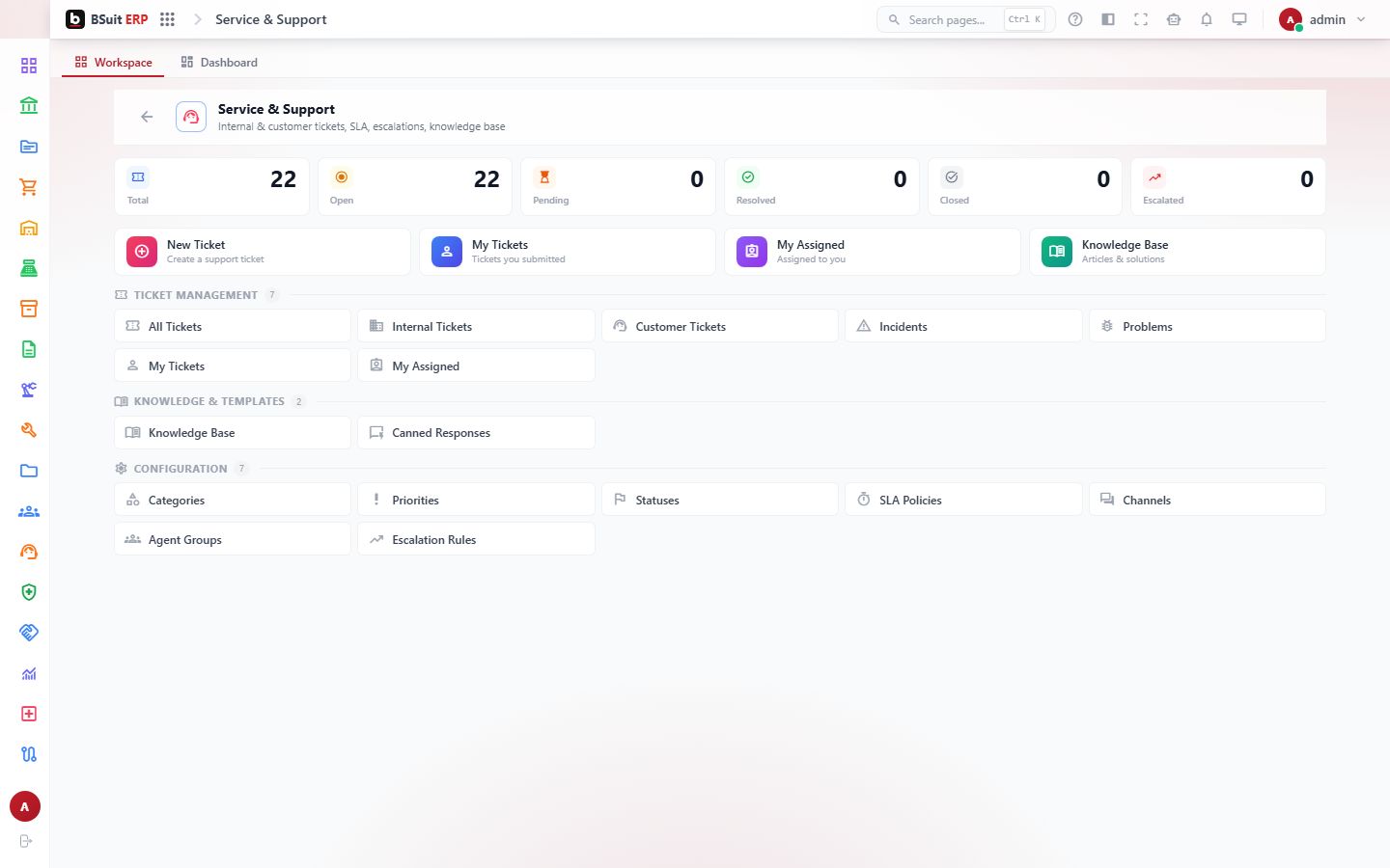 Screenshot of the Service & Support page