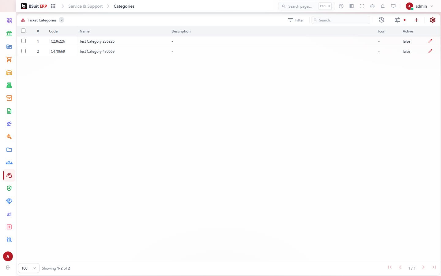Screenshot of the Categories page
