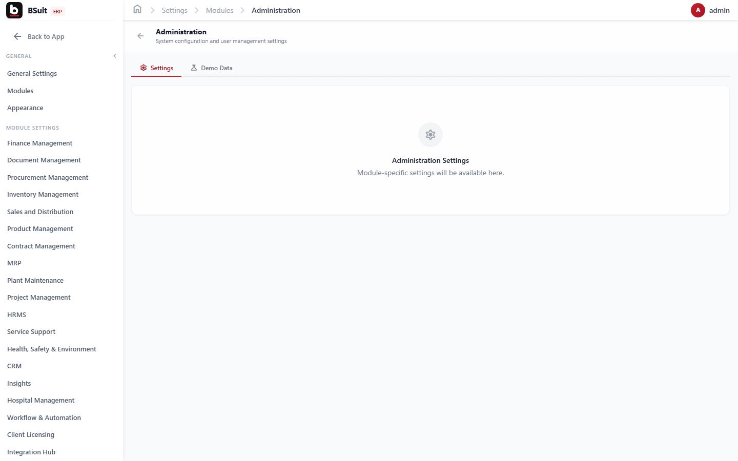 Screenshot of the Settings page