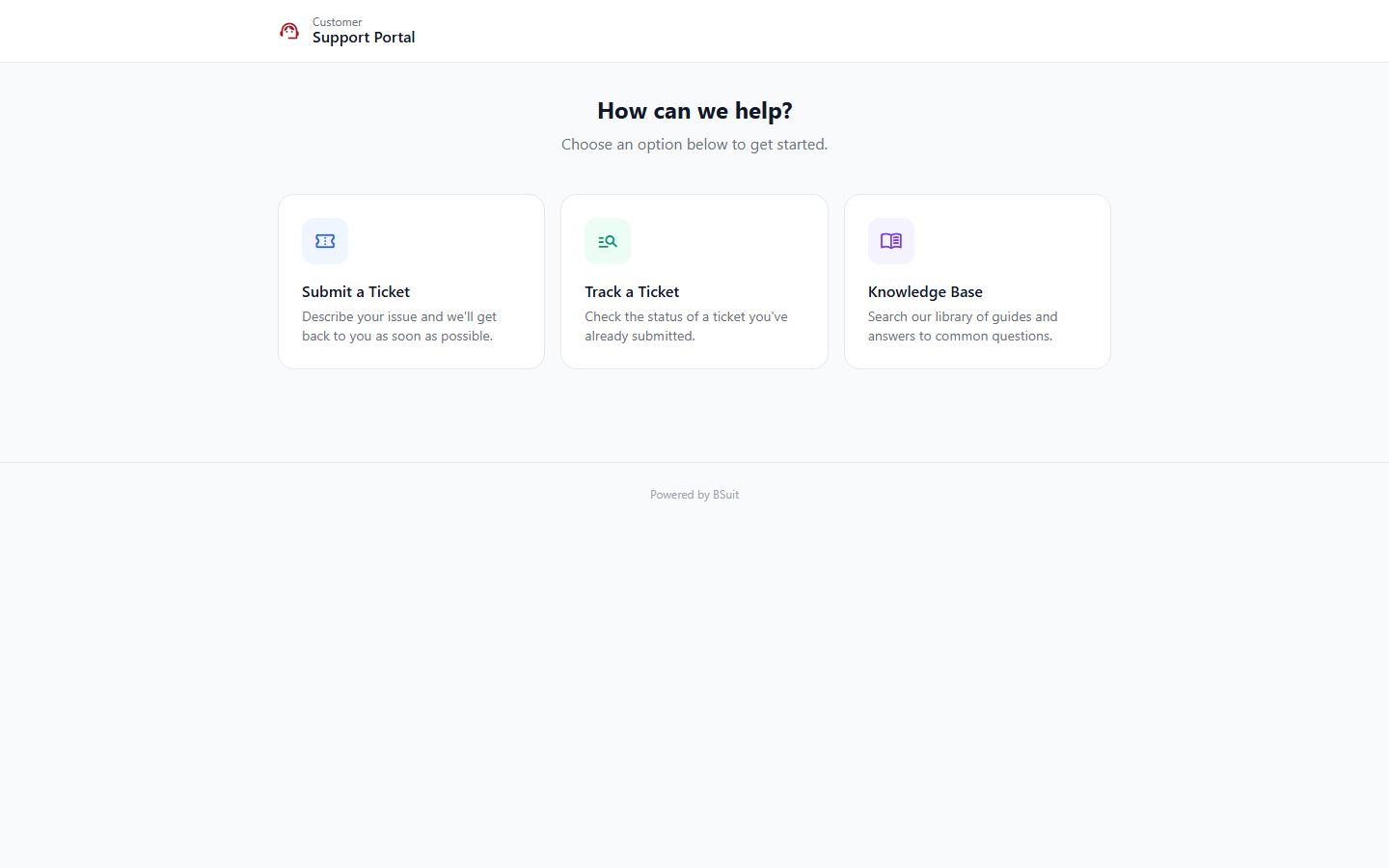 Screenshot of the Support Portal page