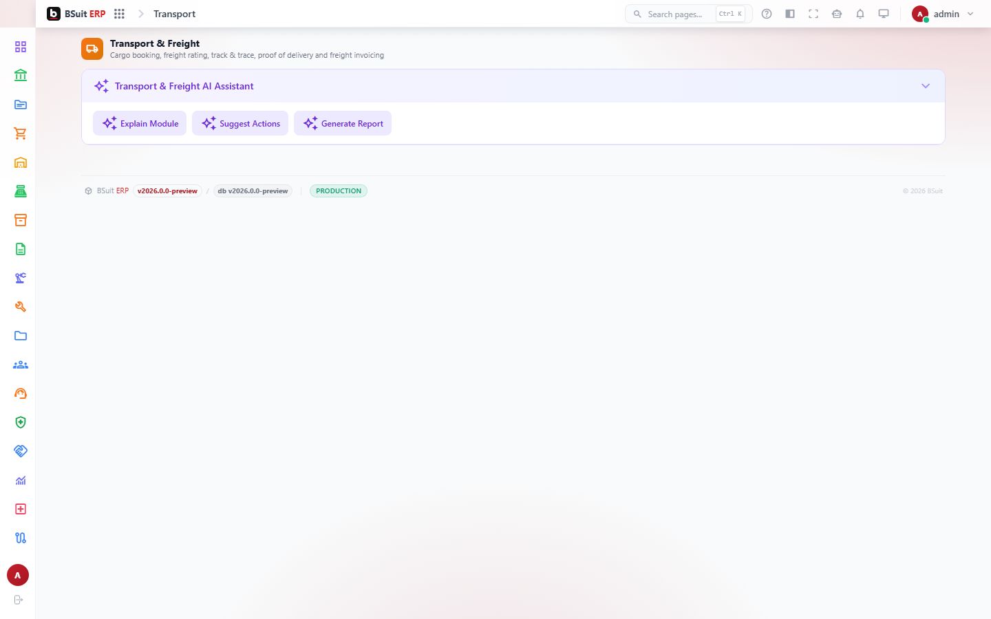 Screenshot of the Transport page