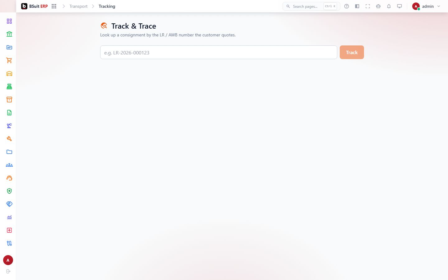 Screenshot of the Track & Trace page