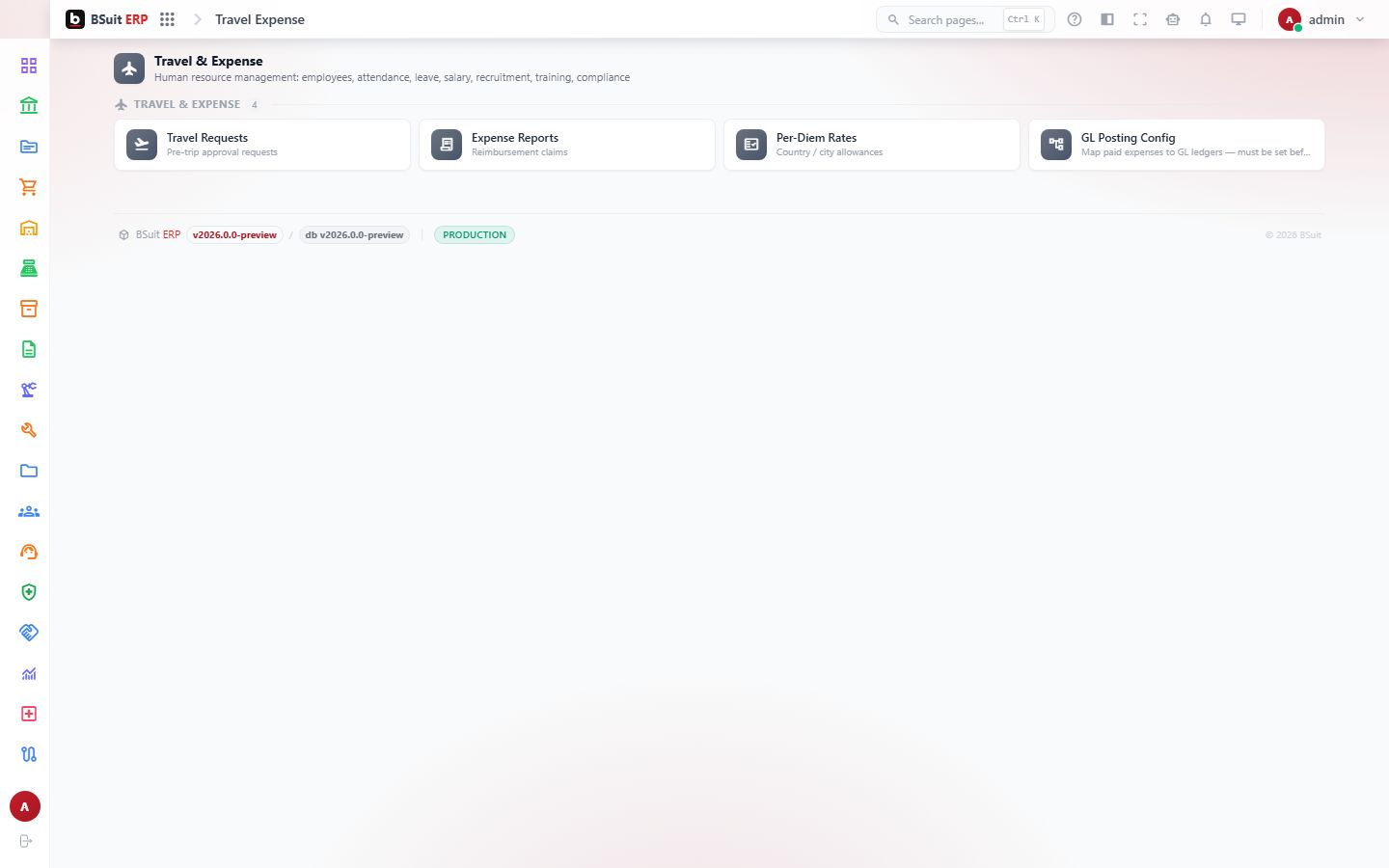 Screenshot of the Travel Expense page