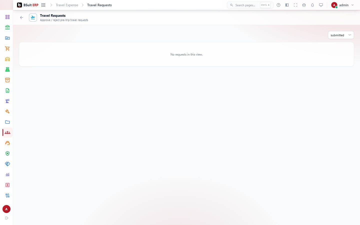 Screenshot of the Travel Requests page