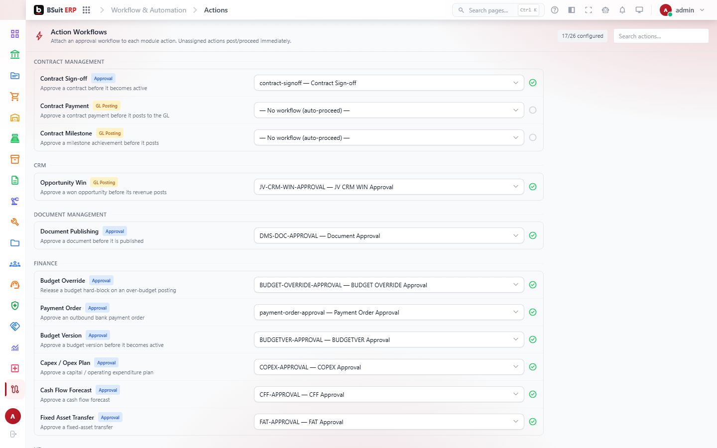 Screenshot of the Action Workflows page
