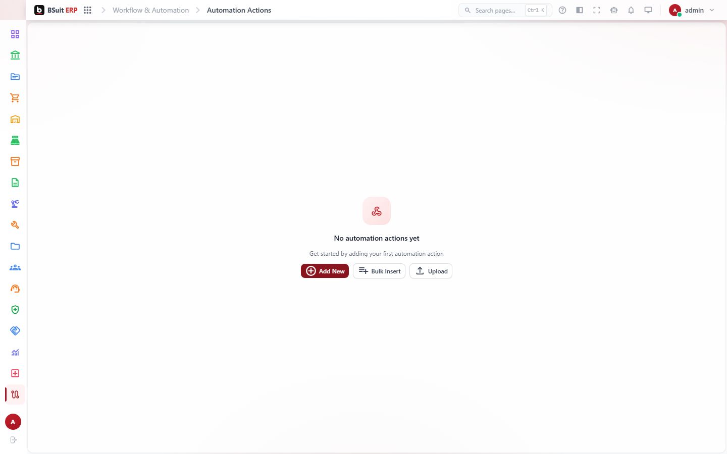 Screenshot of the Automation Actions page