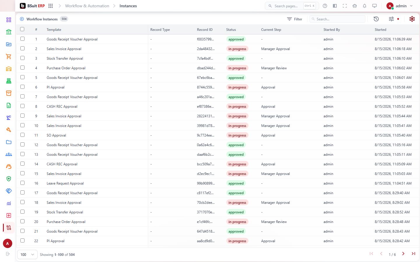 Screenshot of the Instances page