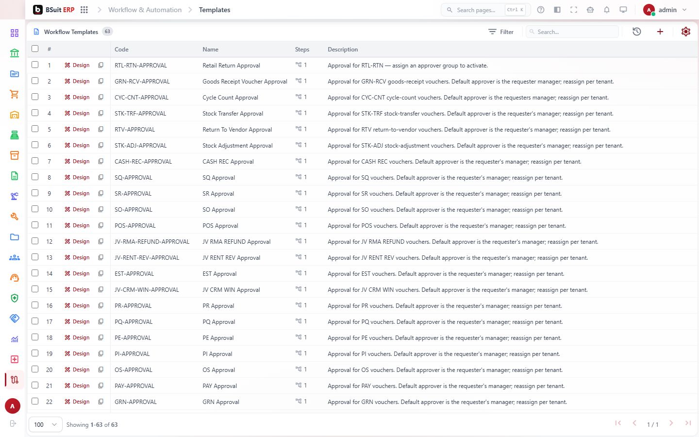Screenshot of the Templates page